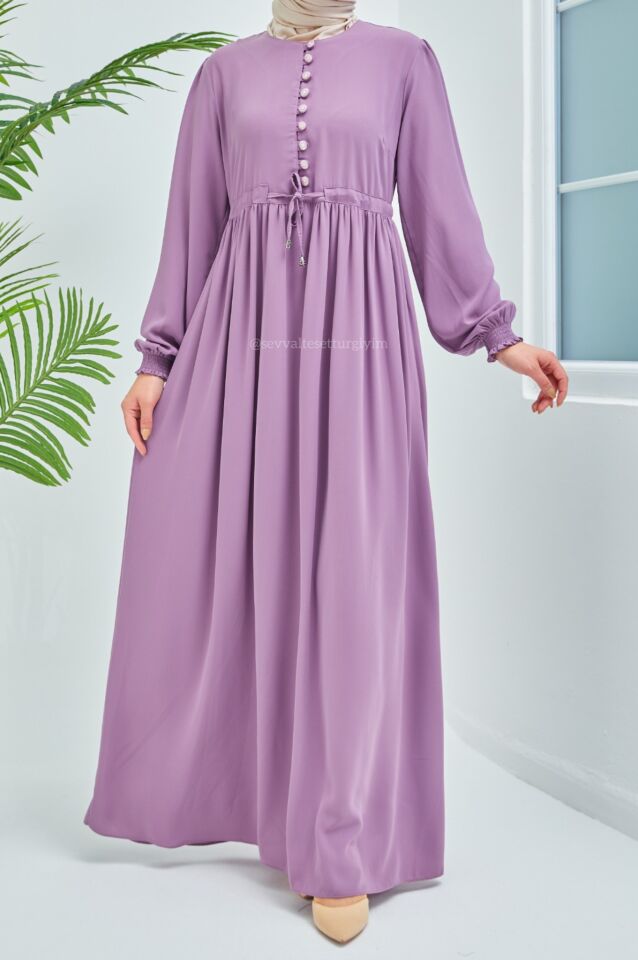 SELVİ DÜĞMELİ ELBİSE