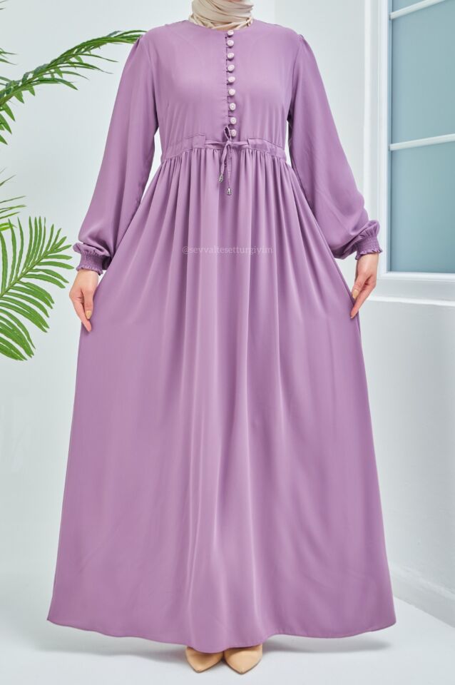SELVİ DÜĞMELİ ELBİSE
