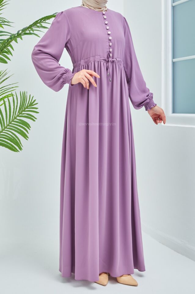 SELVİ DÜĞMELİ ELBİSE