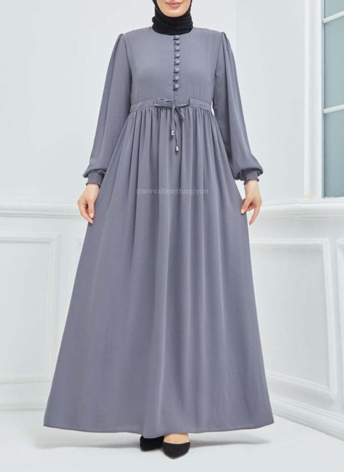 SELVİ DÜĞMELİ ELBİSE
