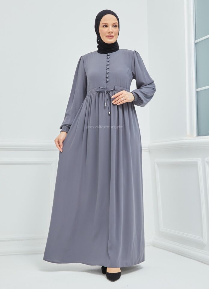 SELVİ DÜĞMELİ ELBİSE